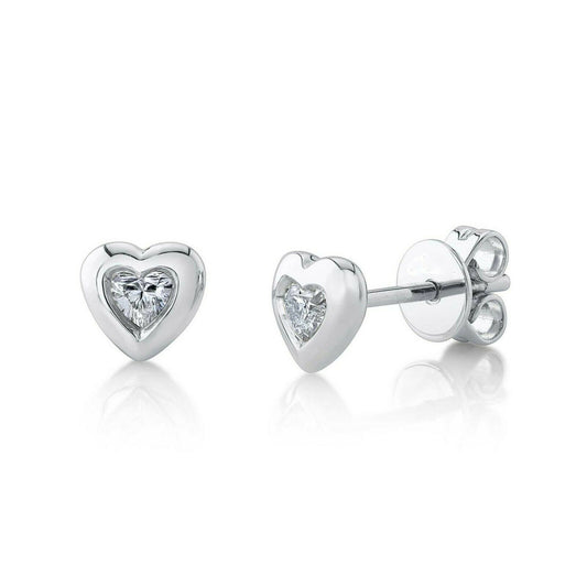14K Gold 0.16CT Heart Cut Diamond Stud Earrings Bezel Set Natural