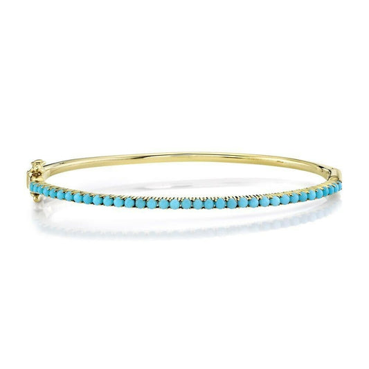 14K Gold 1.29 CT Turquoise Bead Bangle Natural Cabochon Bracelet