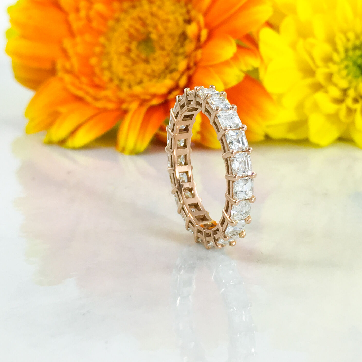 Asscher Cut Diamond Eternity Ring 18K Gold Engagement Band Wedding Natural