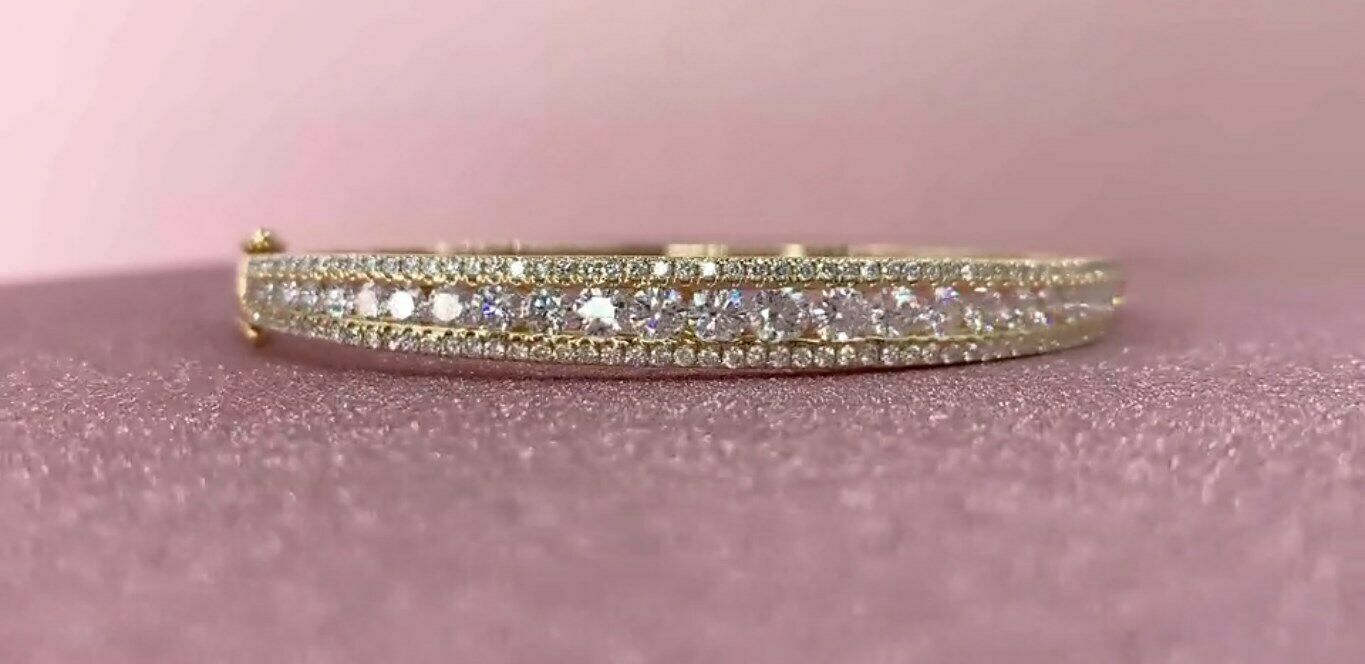 14K Gold 2.75 CT Channel Set Diamond Bangle Bracelet Round Cut Natural Size Small