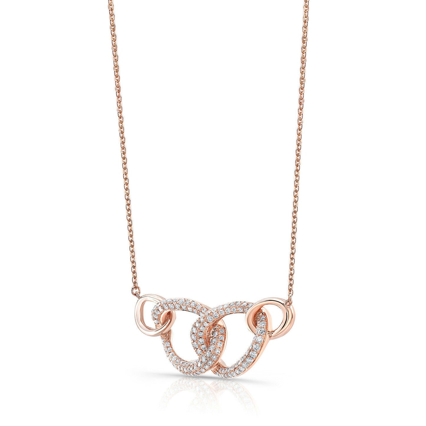 14K Rose Gold 0.60 CT Diamond Oval Knot Necklace Puff Pave Love Interlocking