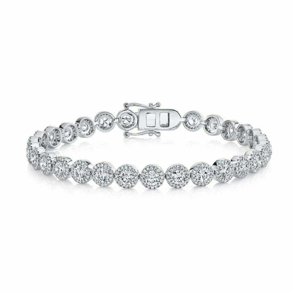 14K Gold 7.42 CT Diamond Tennis Bracelet Halo Certified Natural Round Cut