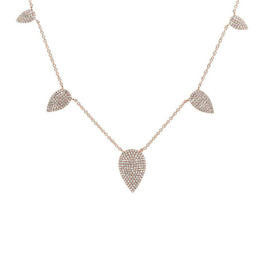 14K Gold 0.72 CT Diamond Pendant Pave Teardrop Pear Shape Necklace