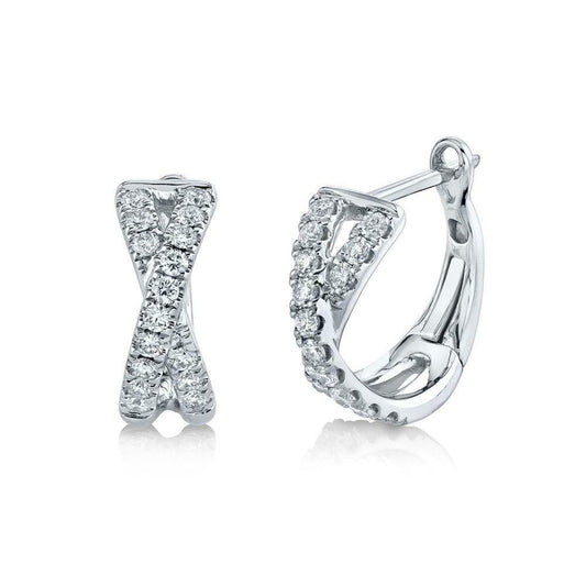 14k Gold 0.40 CT Diamond X Crossover Huggie Hoop Earrings Natural Round Cut