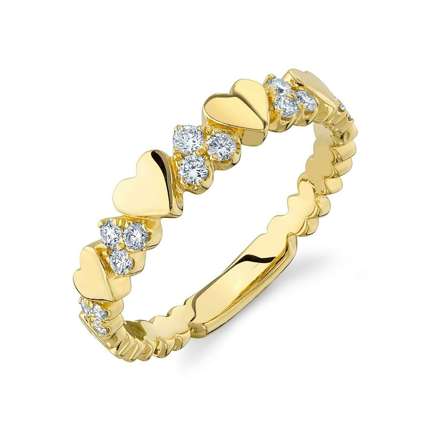 14K Gold 0.26CT Diamond Heart Band Ring Stackable Round Cut Natural