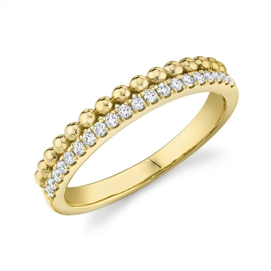 14K Gold 0.18 CT Women's Round Diamond Wedding Ring Double Band Ball Point
