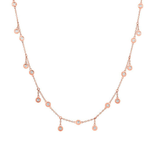14K Gold 0.85CT Bezel Set Diamonds By The Yard Dangling Necklace 20" Long