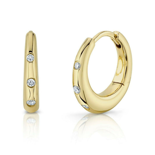 14K Gold 0.12 CT Bezel Set Diamond Huggie Earrings Round Cut Natural