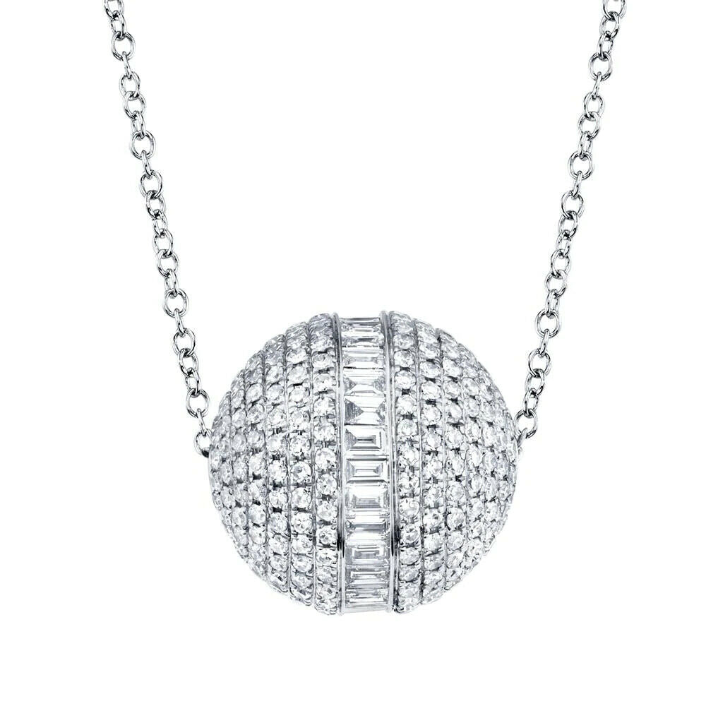 14K Gold 1.60CT Diamond Barrel Pendant Necklace Baguette Round Circle Ball
