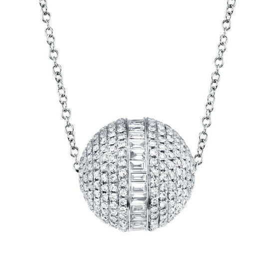 14K Gold 1.60CT Diamond Barrel Pendant Necklace Baguette Round Circle Ball