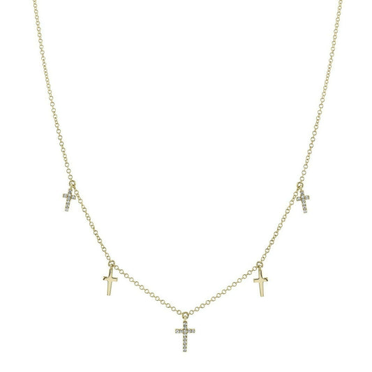 14k Gold 0.09 CT Diamond Dangling Cross Shaker Necklace Natural Round Cut