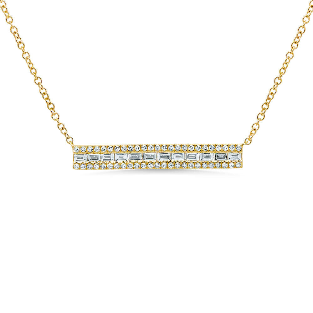 14K Gold 0.40CT Baguette Diamond Bar Necklace Pendant Channel Set Natural