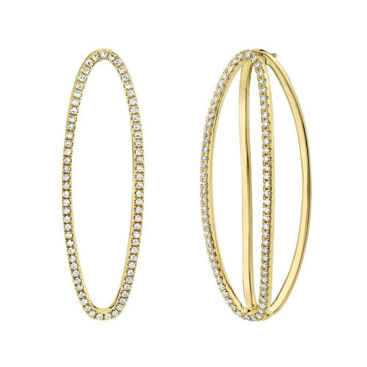 14K Gold 0.42 CT Unique Oval Hoop Split Diamond Earrings Natural Drop