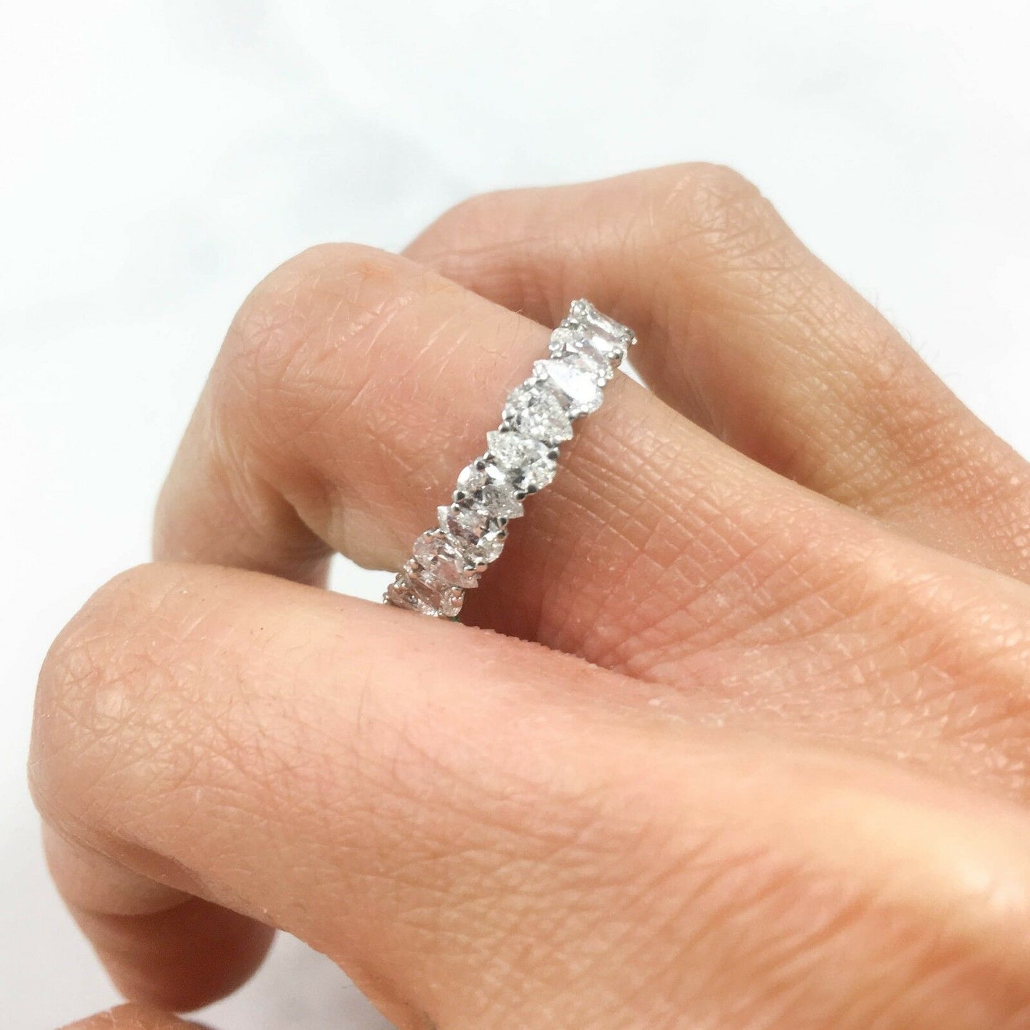 18K White Gold 2.64CT Pear Cut Diamond Eternity Ring Band Anniversary Engagement