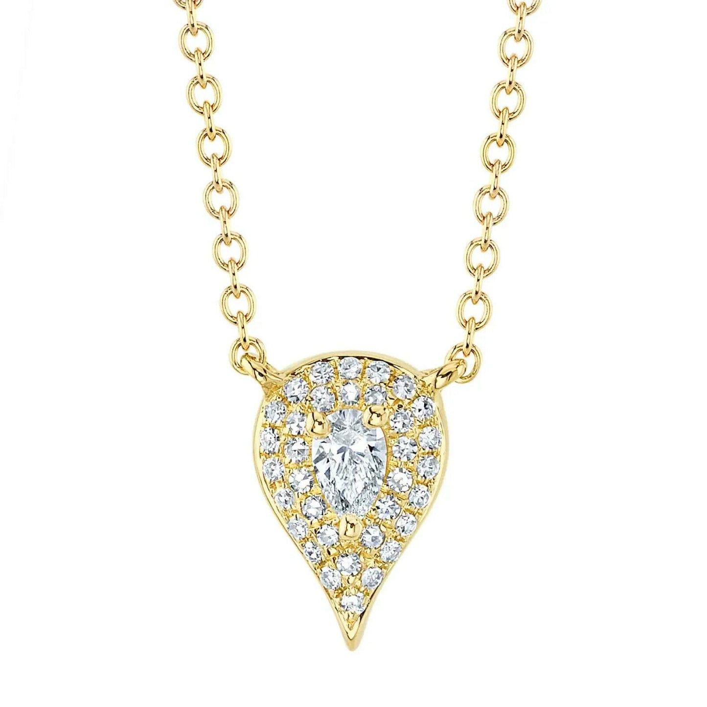 Pear Diamond Teardrop Pendant Necklace 14K White Gold Water Drop 0.16 CT Natural