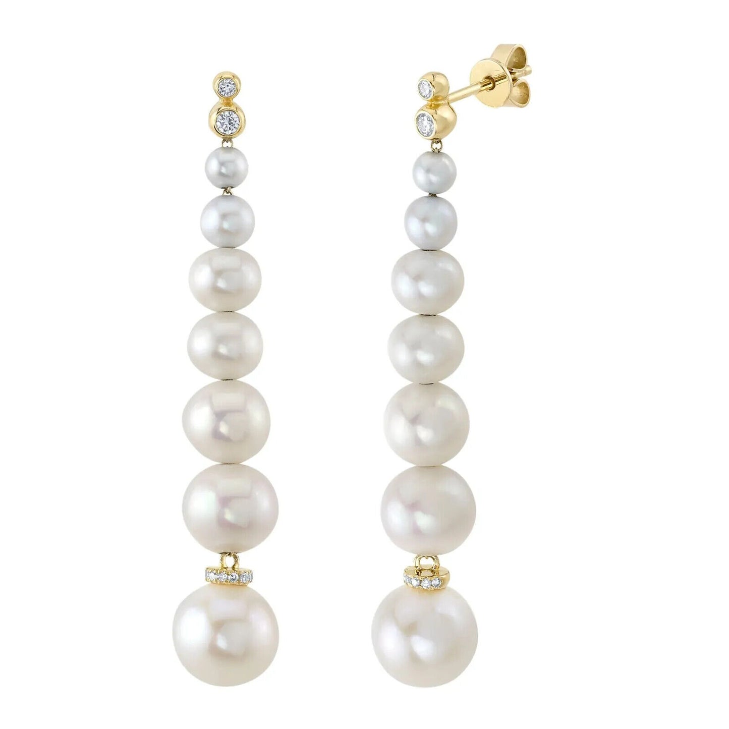 14k Gold Pearl And Graduating Diamond Earrings