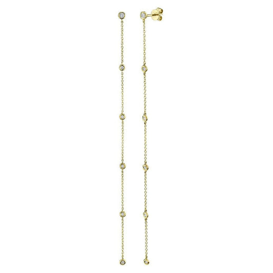 14K Gold 0.29 CT Diamond By The Yards Bezel Station Earrings Drops Round Natural