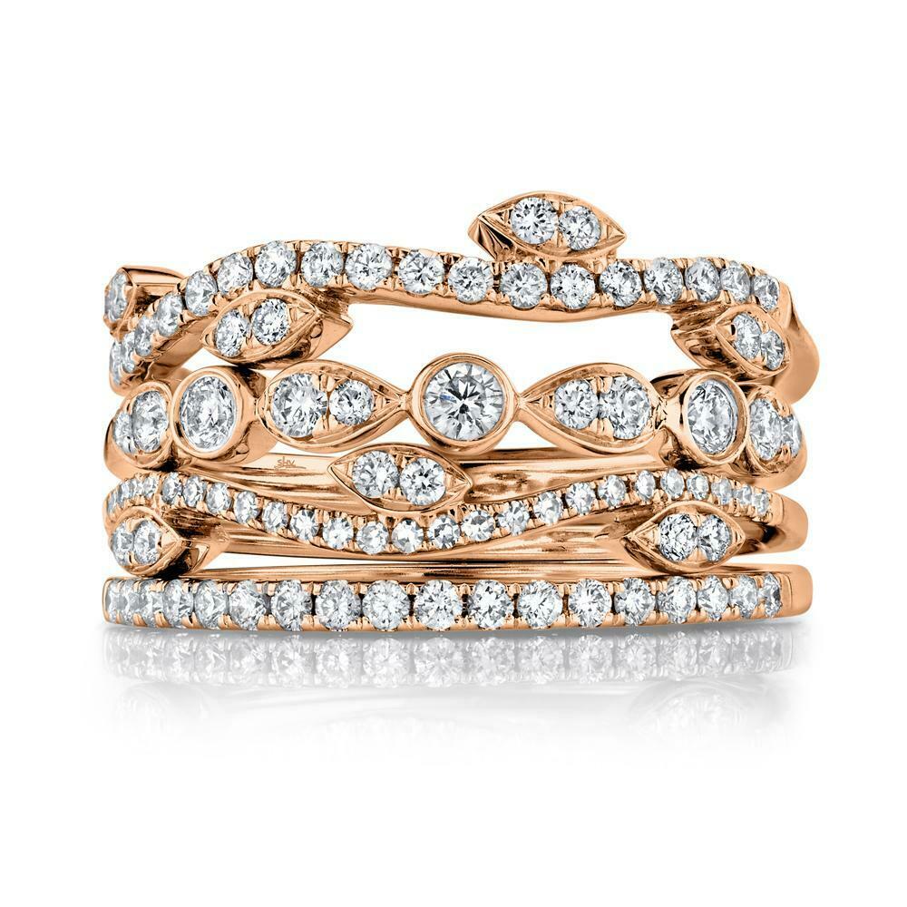14K Gold 0.78 CT Diamond Stackable Rings Set 4 Bands Mix Match Round Stacking