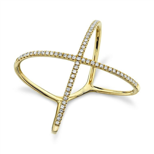 14K Gold 0.18 CT Diamond Crossover X Ring Women's Crisscross Statement