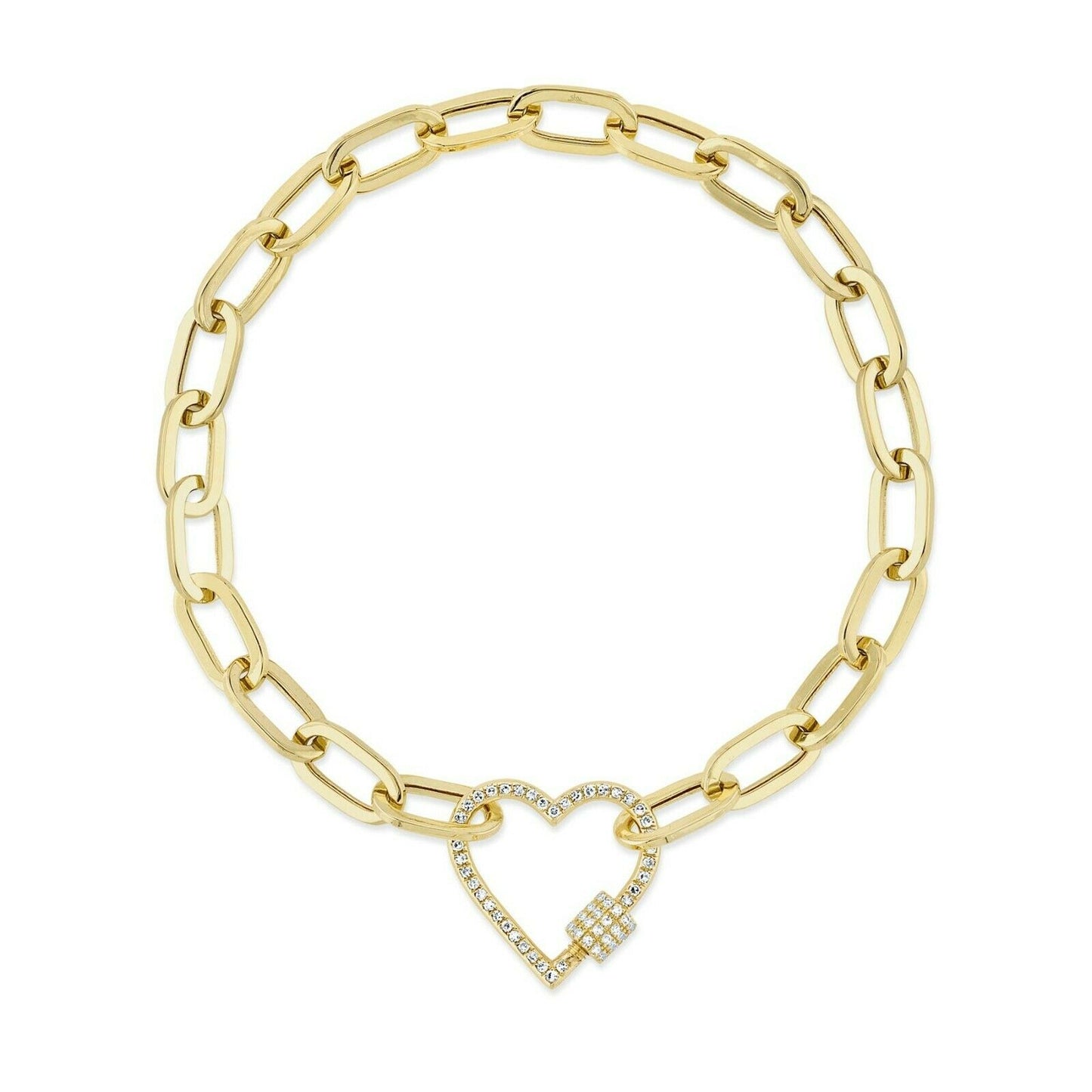 14K Gold 0.20 CT Diamond Heart Paper Clip Link Bracelet Round Cut Natural