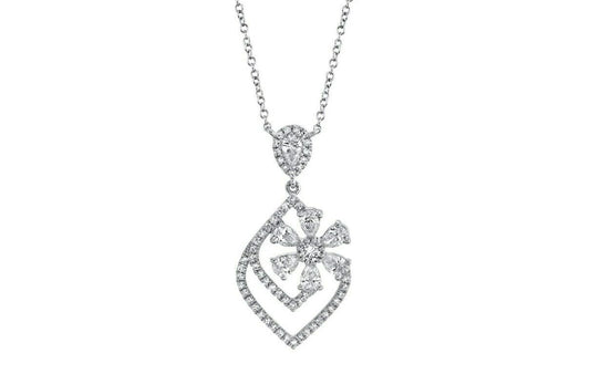 14K Gold 0.78 CT Pear Cut Diamond Pendant Necklace Floral Womens Natural Drop