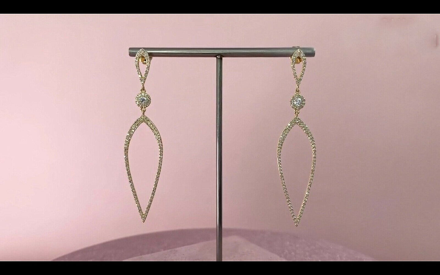 14K Gold 0.74CT  Diamond Tear Drop Earring Shield Dangle Round Cut Natural
