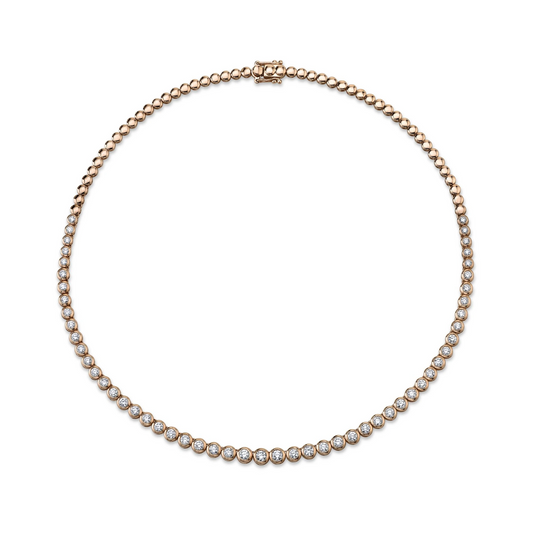Diamond Bezel Tennis Necklace 14k Yellow Gold Natural Round Cut 3.53ct F VS2