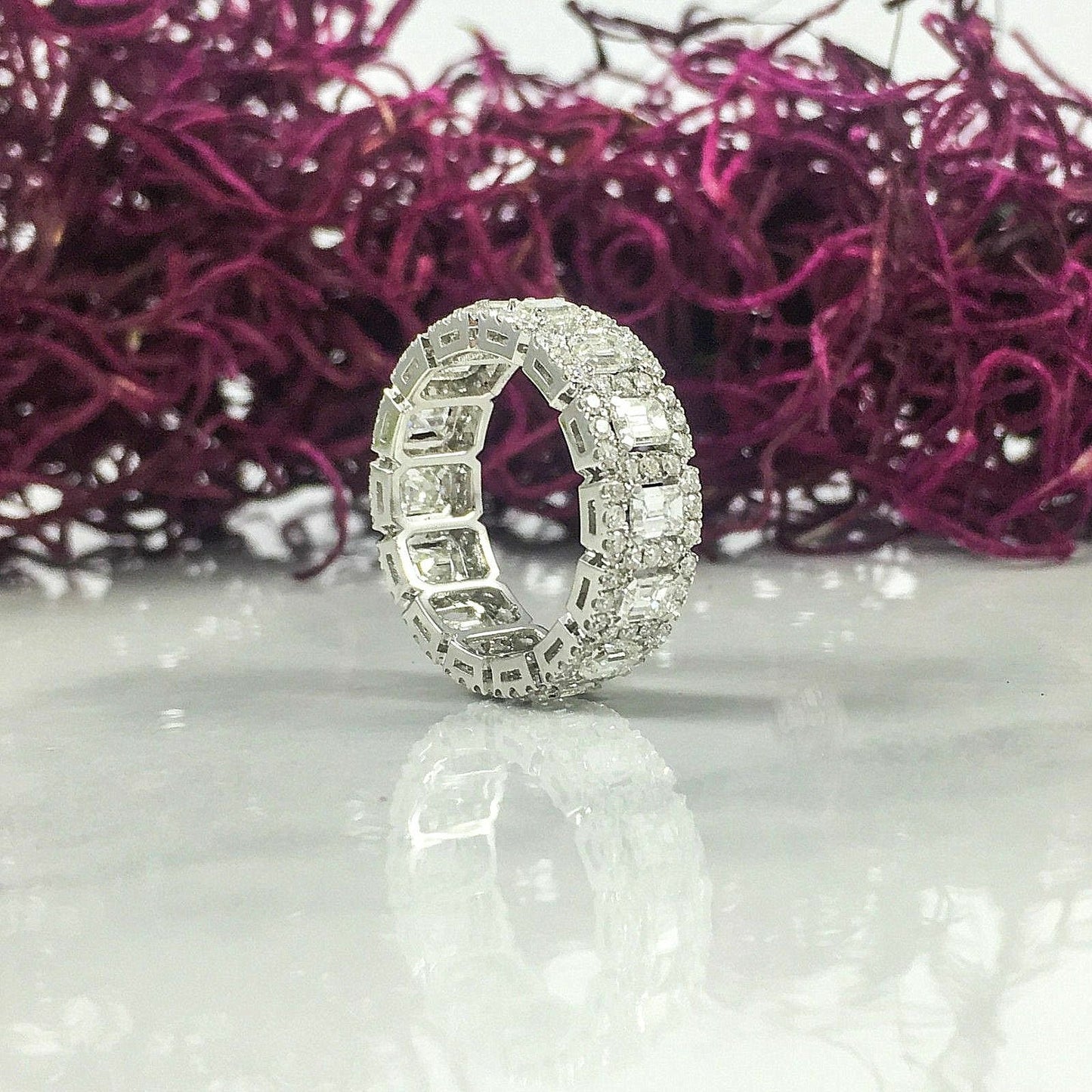 14K Gold 2.75 CT Emerald Cut Diamond Eternity Halo Ring Engagement Anniversary