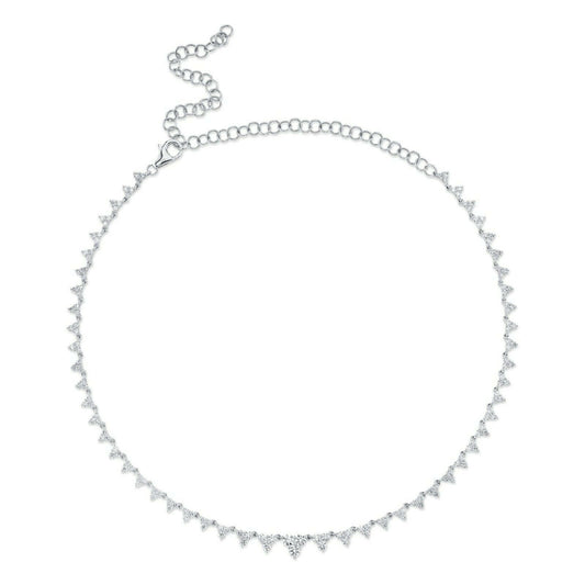 14K Gold 4.08 CT Diamond Triangle Tennis Necklace Round Cut Natural Womens