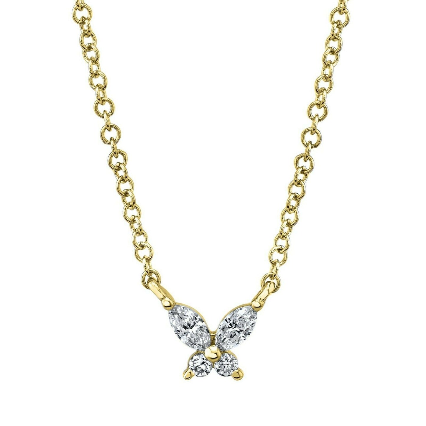 Marquise Diamond Butterfly Necklace 14K White Gold Pendant Certified Natural