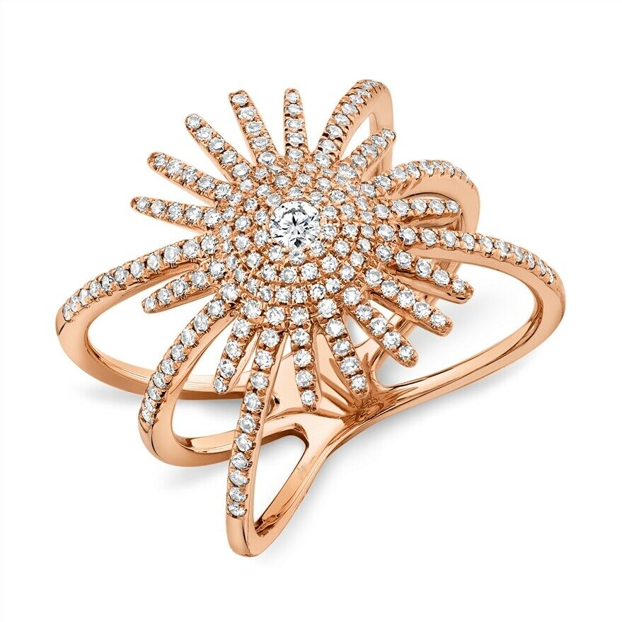 14K Gold 0.57 CT Diamond Starburst Ring Women Cocktail Statement Round Cut 7