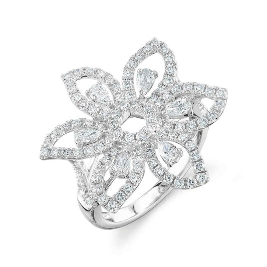 14K Gold 1.46 CT Diamond Flower Ring Pear Cut Cocktail Right Hand Natural