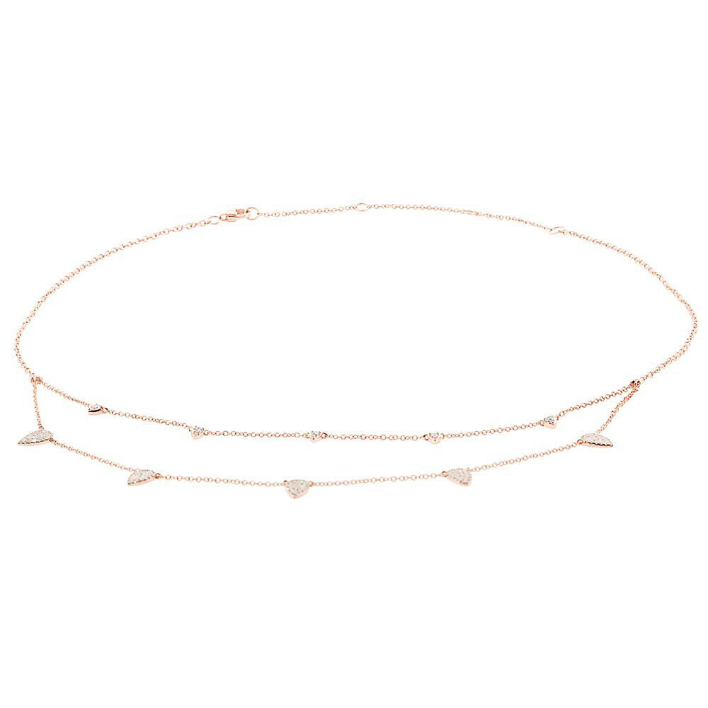 14K Gold 0.50CT Pear Shape Pave Diamond Pendant Double 2 Row Chain Necklace