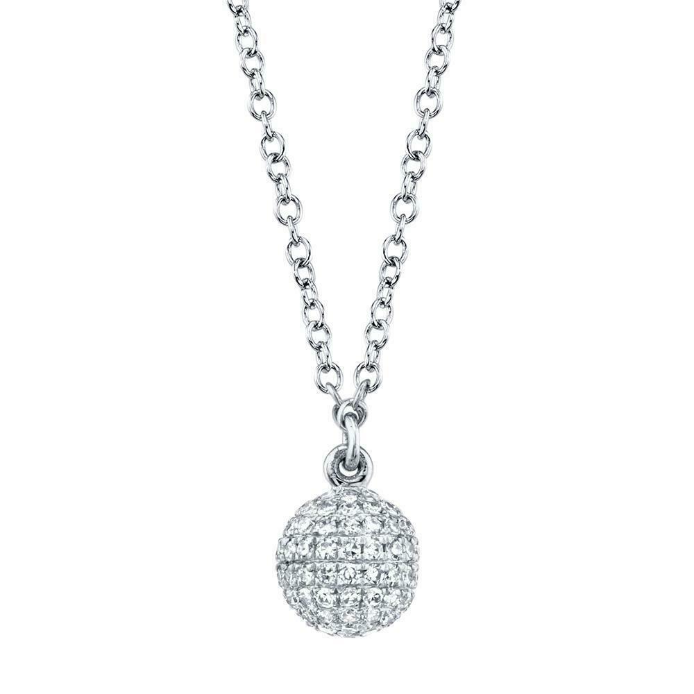 Diamond Pave Ball Sphere Pendant Necklace 14K Yellow Gold Round Natural Cut 3D