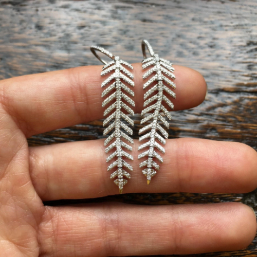 14K Gold 0.29 CT Diamond Feather Pendant Necklace Flexible Natural Round Cut