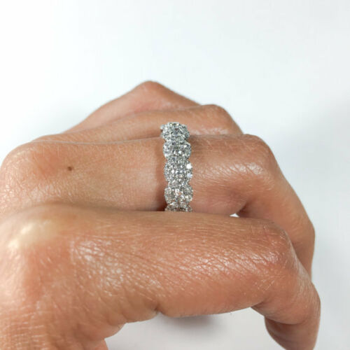 18K White Gold 2.47 CT Round Diamond Halo Eternity Ring Anniversary Band Engagement