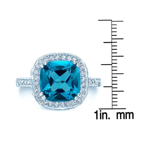 18K White Gold 6.32 CT Diamond Swiss Blue Topaz Ring