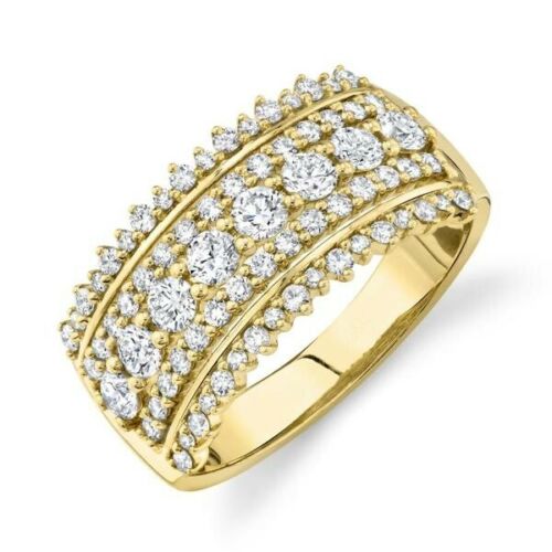 14K Gold 1.00 CT Diamond Band Wide Ring Cocktail Natural Round Statement