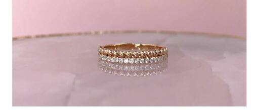 14K Gold 0.18 CT Women's Round Diamond Wedding Ring Double Band Ball Point