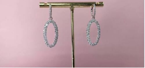 14K Gold 3.00 CT Oval Earrings Round Diamond Dangle Drop Halo