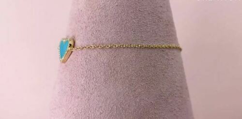 14K Gold 0.60 CT Heart Turquoise Diamond Bracelet Charm Women's Natural Love