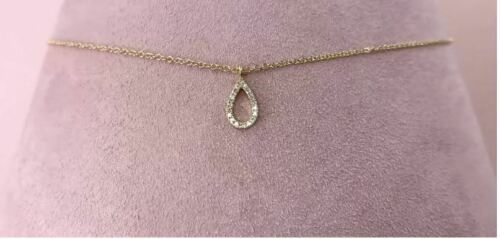 14K White Gold Diamond Pear Teardrop Pendant Necklace Open 0.06CT Round Womens