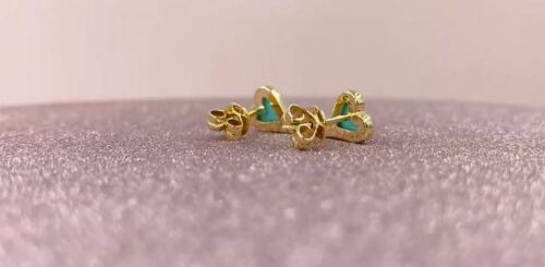 14K Gold 0.49 TCW Turquoise Diamond Heart Stud Earrings Love Natural