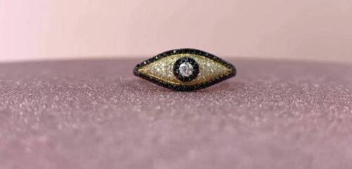 14K Gold 0.46 CT Diamond Eye Ring Black White Round Natural Evil All Seeing