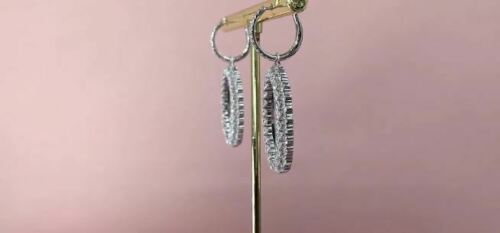 14K Gold 3.00 CT Oval Earrings Round Diamond Dangle Drop Halo