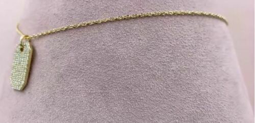 14K Gold 0.90 CT Diamond Dog Tag Pendant Necklace Natural Round Cut Women's