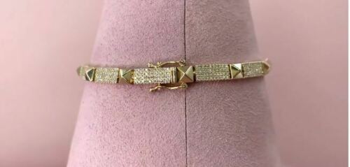 14K Gold 1.21TCW Diamond Spike Bracelet Pyramid Women's Round Pave Natural