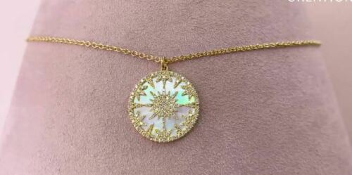 14K Gold 3.20 TCW Mother Of Pearl Diamond Pendant Necklace Natural Women's