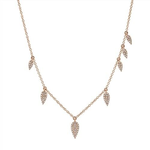 14K Gold 0.21 CT Pear Teardrop Diamond Necklace Pendant Round Pave Women's Natural