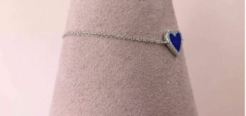 14K Gold 0.69 TCW Lapis Lazuli Diamond Heart Bracelet Charm Women's Natural